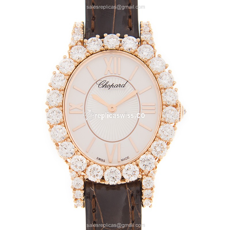 Chopard 139384-5104 Replica - Manual Wind - 18kt Rose Gold - White Dial - Brown Leather Strap